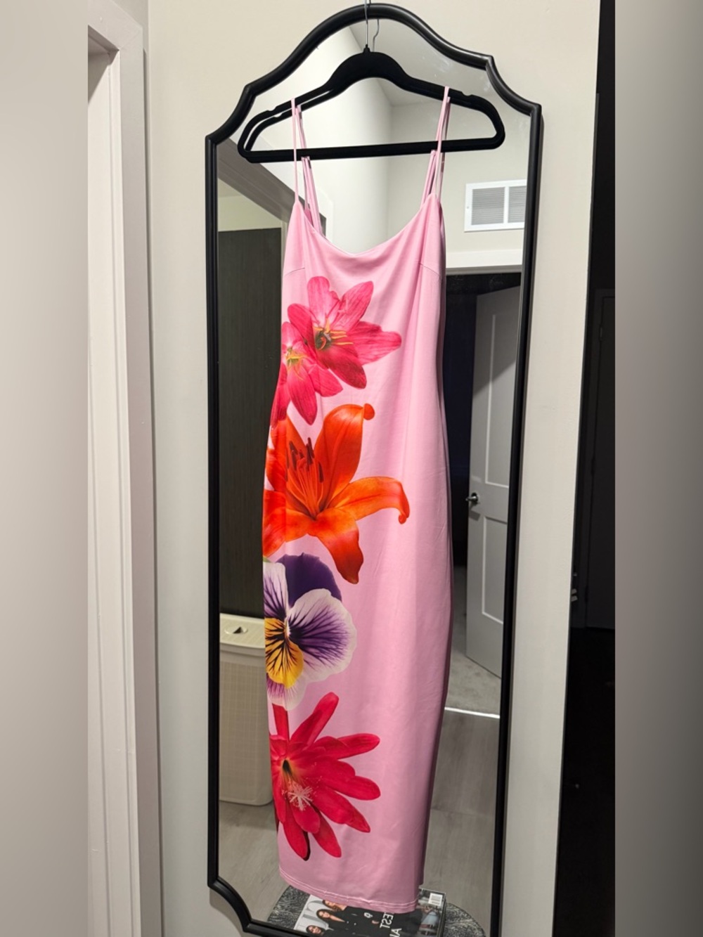 Pink Floral Slip Midi Dress